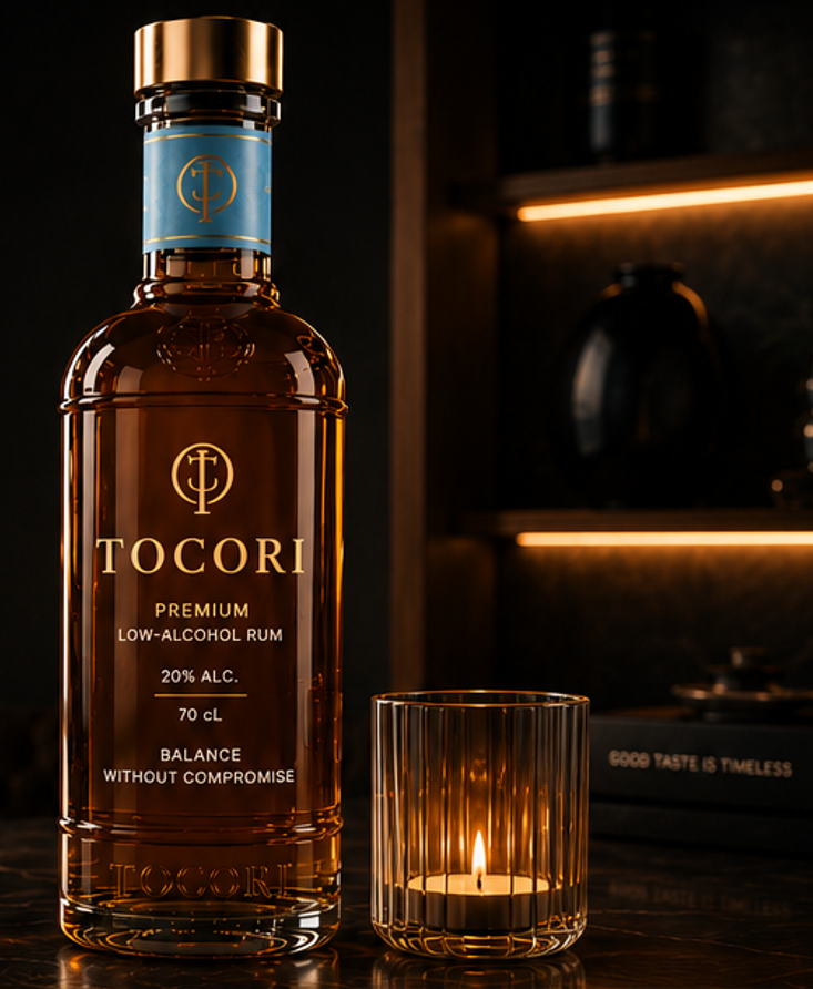 TOCORI premium low-alcohol rum bottle